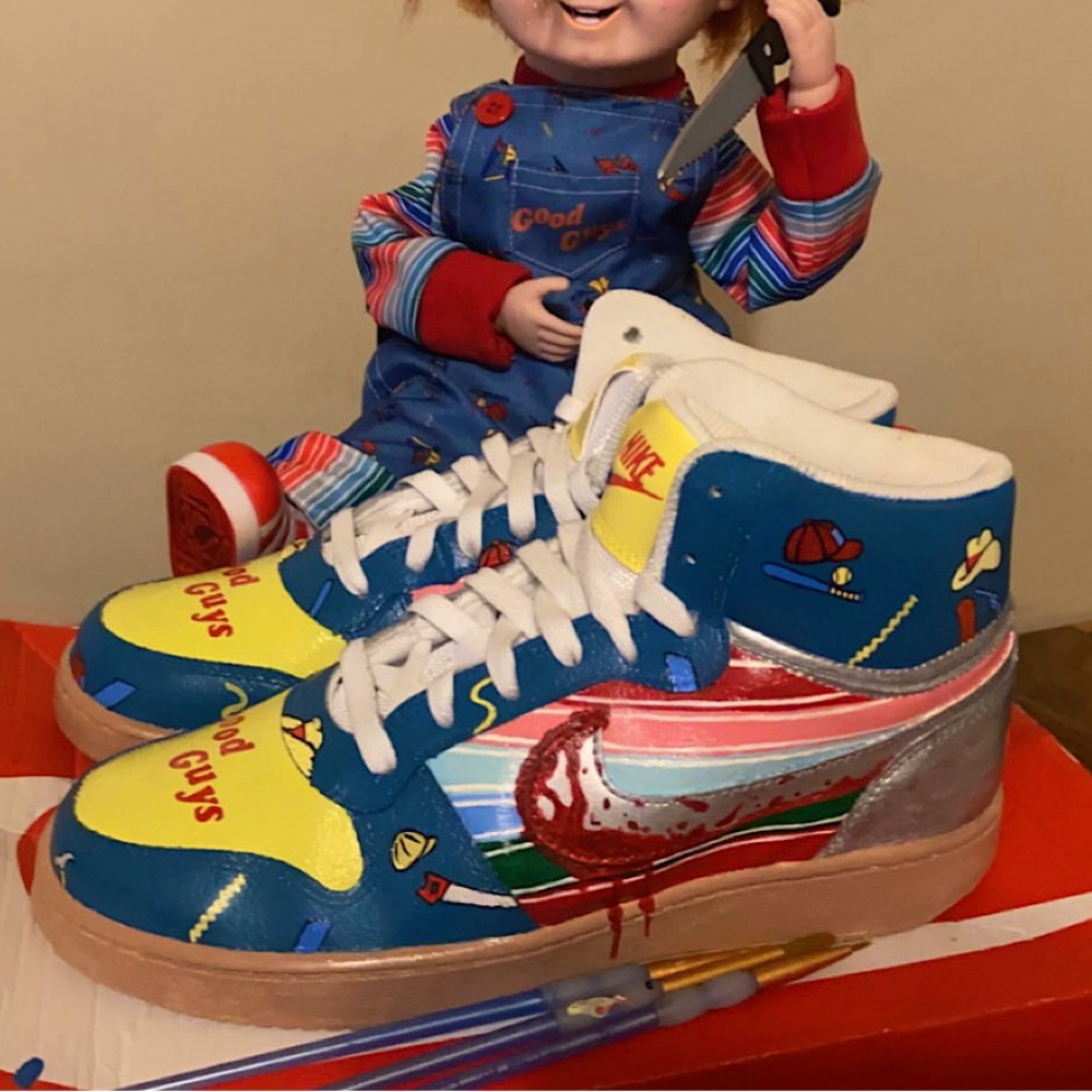 These are hand painted Chucky themed shoes by me, they are brand new never worn.